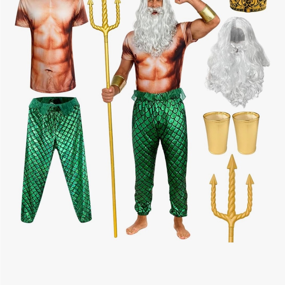 Men’s large  Poseidon Costume with Trident and Beard